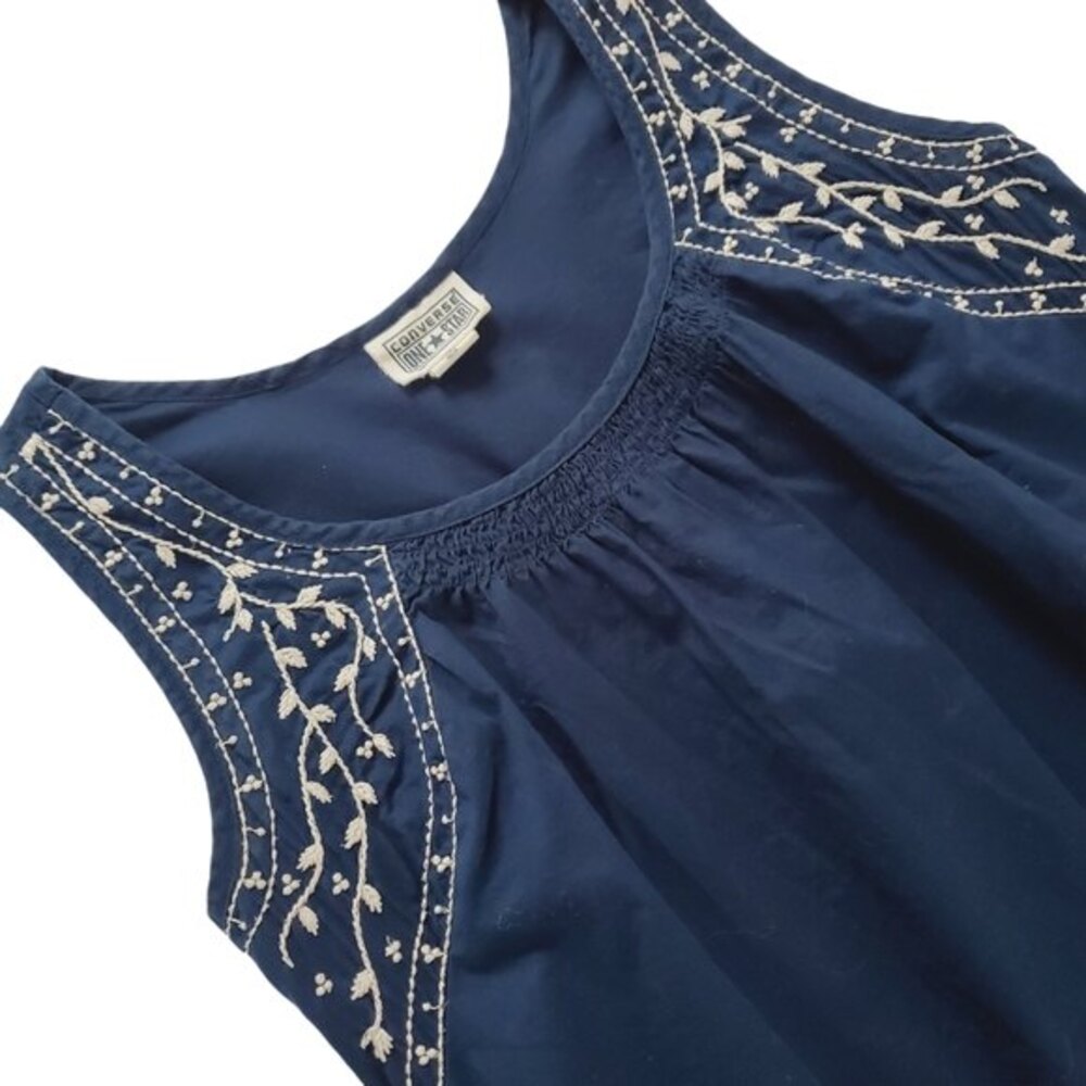 Converse One Star Floral Embroidered Navy Blue White Cotton Tank Size XS - Picture 8 of 8